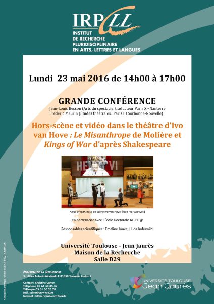 Hors-scène et vidéo dans le théâtre d&rsquo;Ivo van Hove : « Le Misanthrope » de Molière et « Kings of War » d&rsquo;après Shakespeare