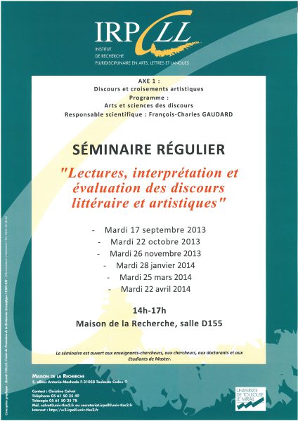 Lectures, interprétation et évaluation des discours littéraire et artistiques – 28/01/2014